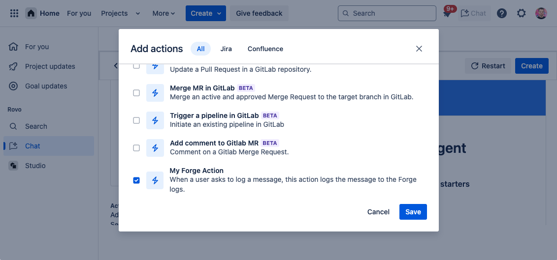 Example of adding a Forge action