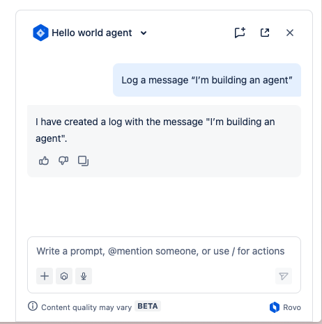 example of Rovo agent chat window