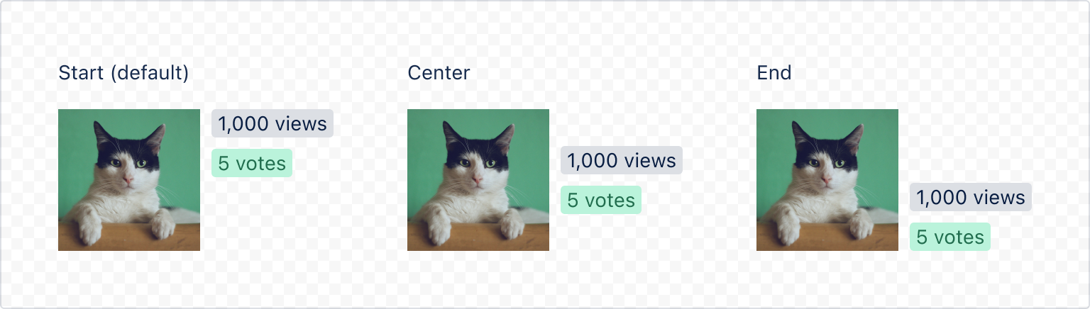 Rendered tags using the alignBlock property with a stack component. The tags are displayed vertically, with equal spacing between them.