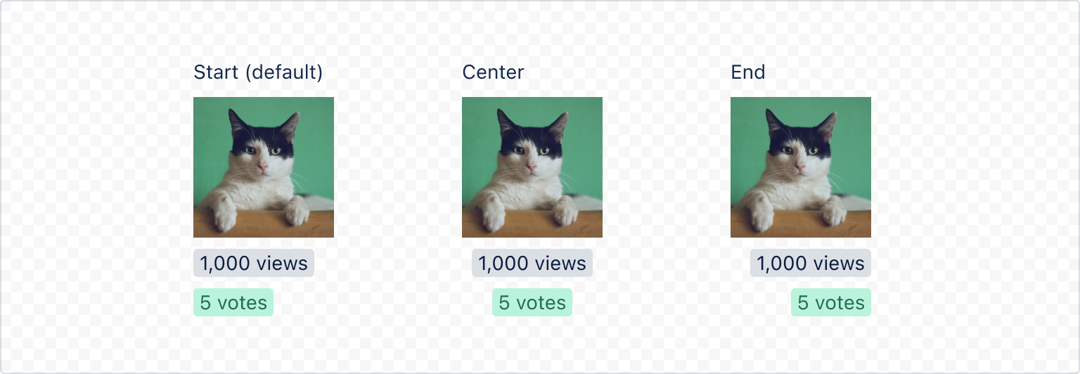 Rendered tags using the alignInline property with an inline component. The tags are displayed horizontally, with equal spacing between them.