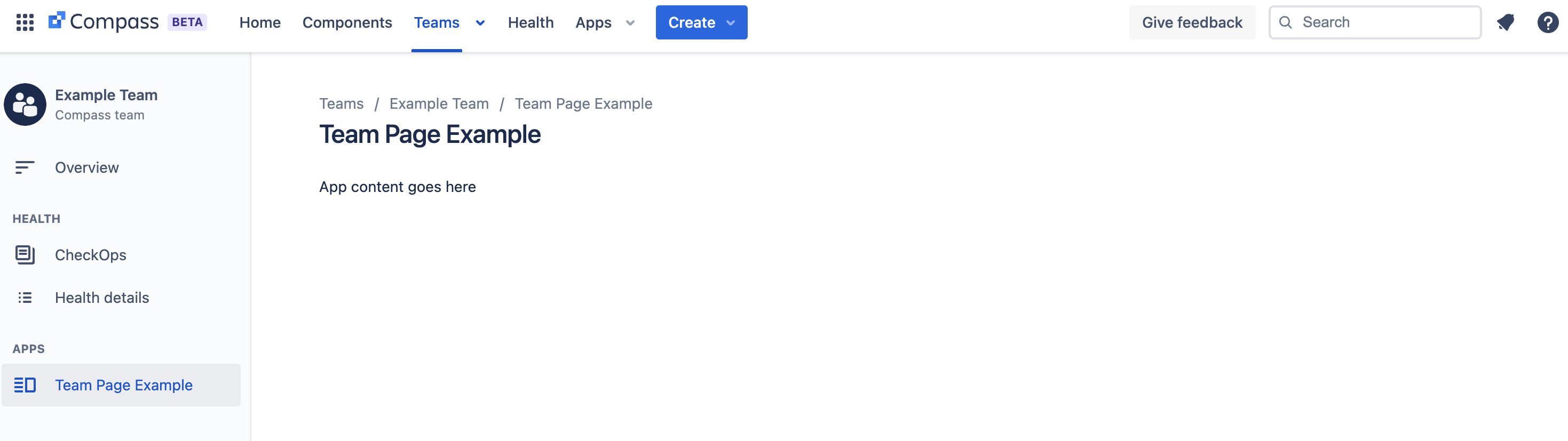 Example of a team page app