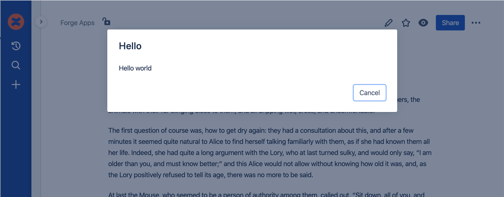 Example of a Content action with the above sample code