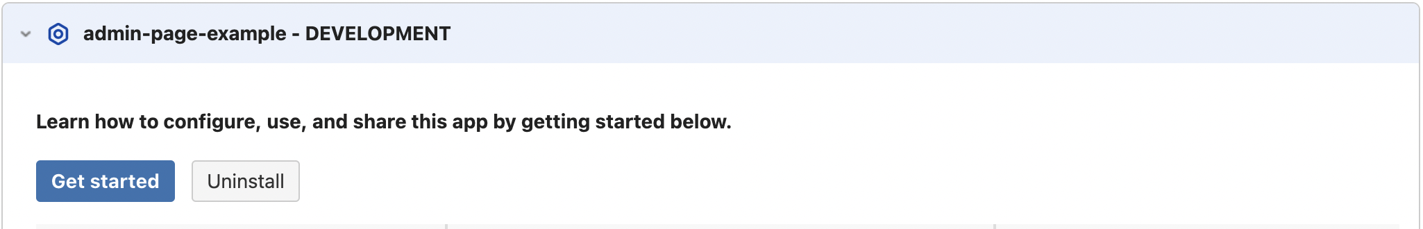 Example of a get started button in Manage Apps