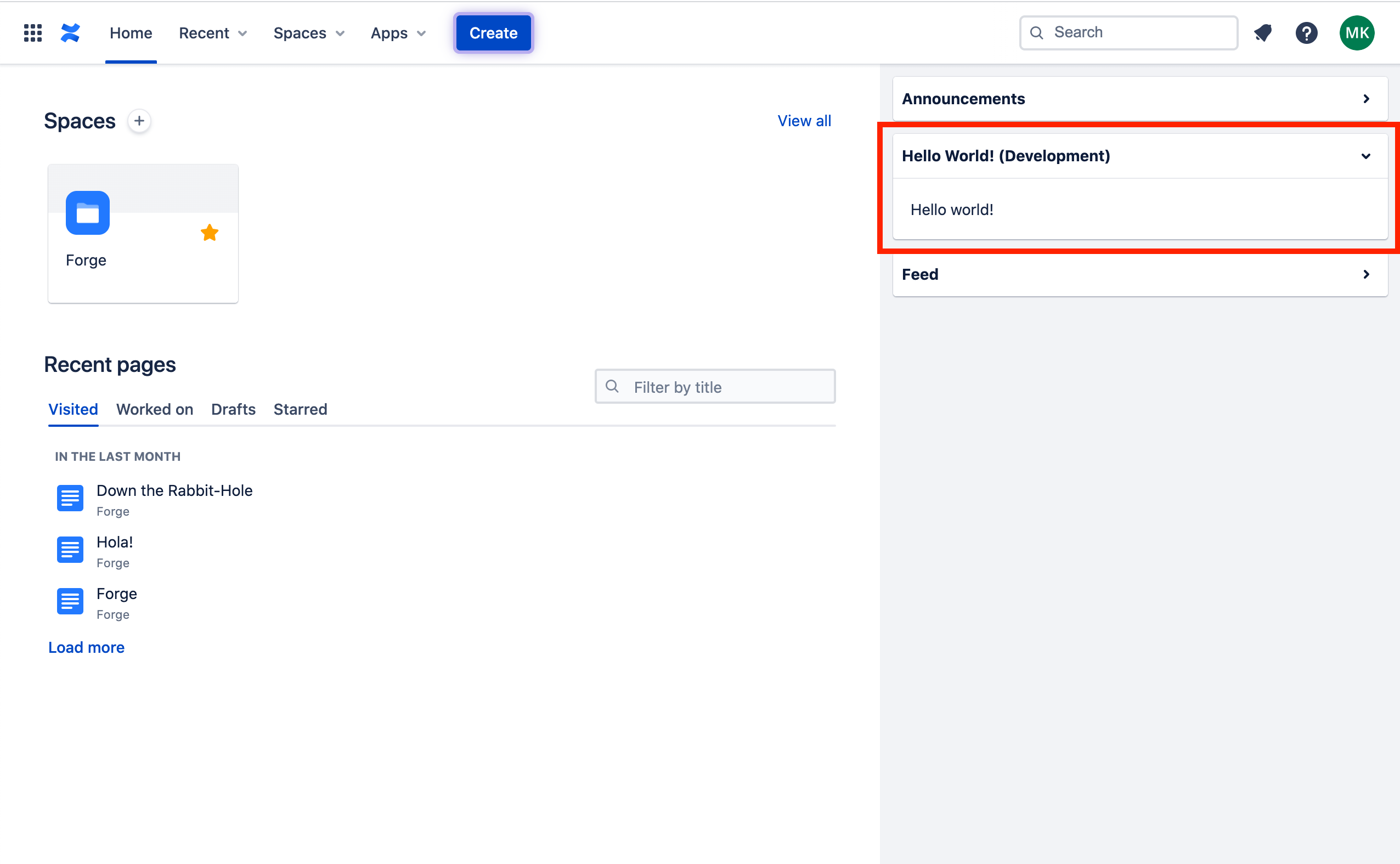 Example of a Homepage feed with the above sample code