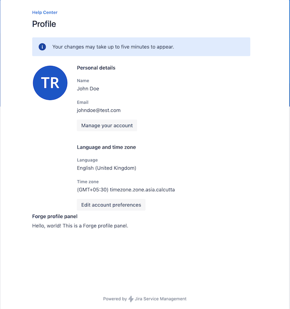 Example of a portal profile panel