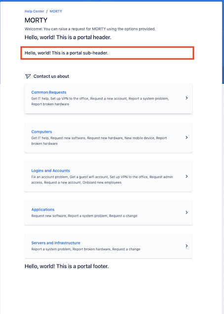 Example of a portal subheader
