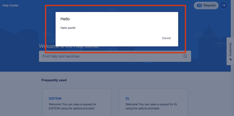 Example of a Portal user menu with the above sample code