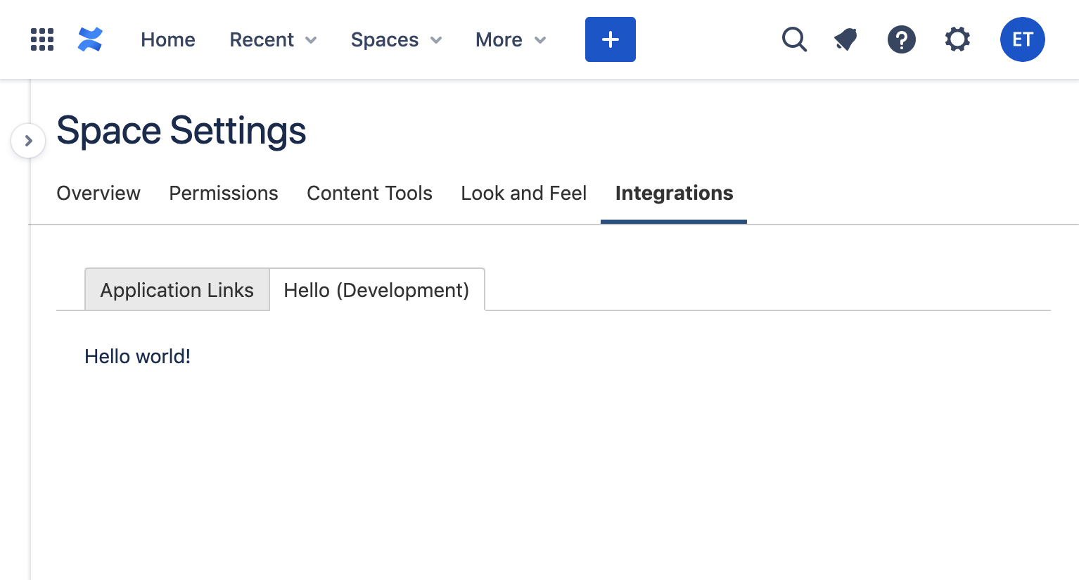 Example of the Space settings component