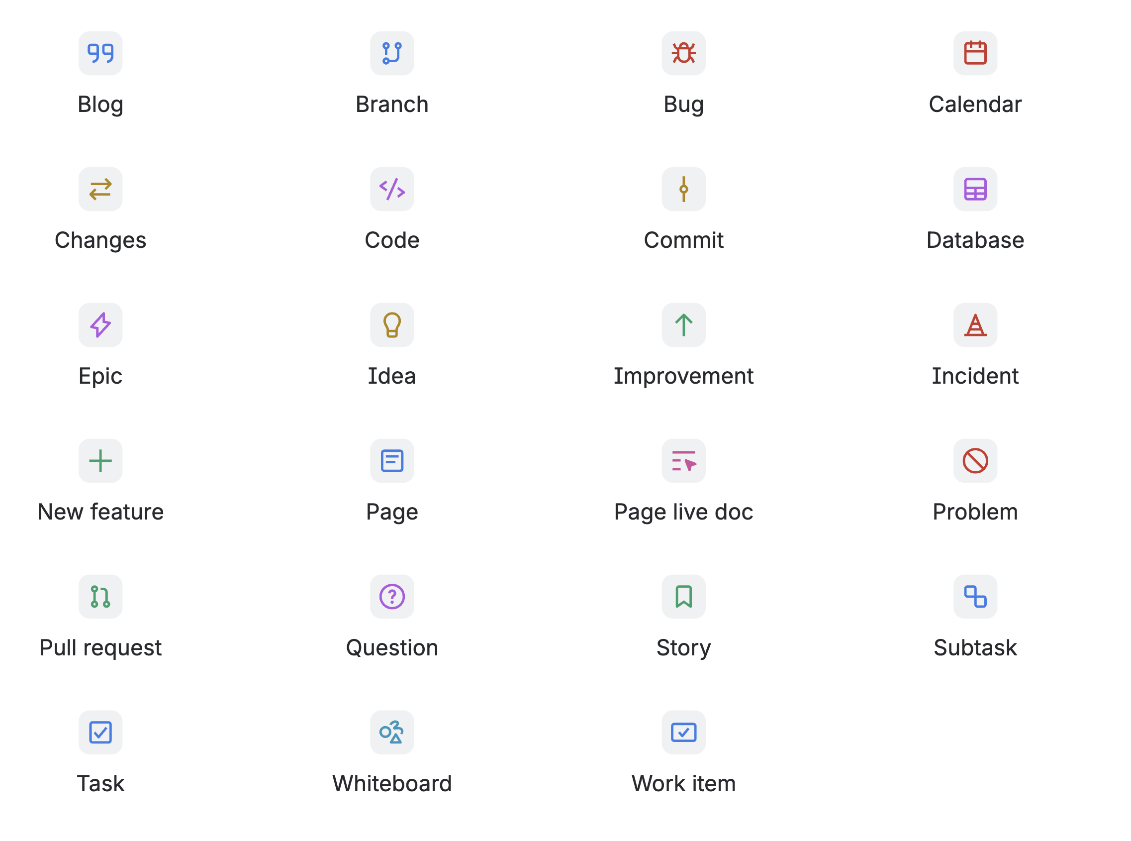 Grid of available Atlassian tile types with labels