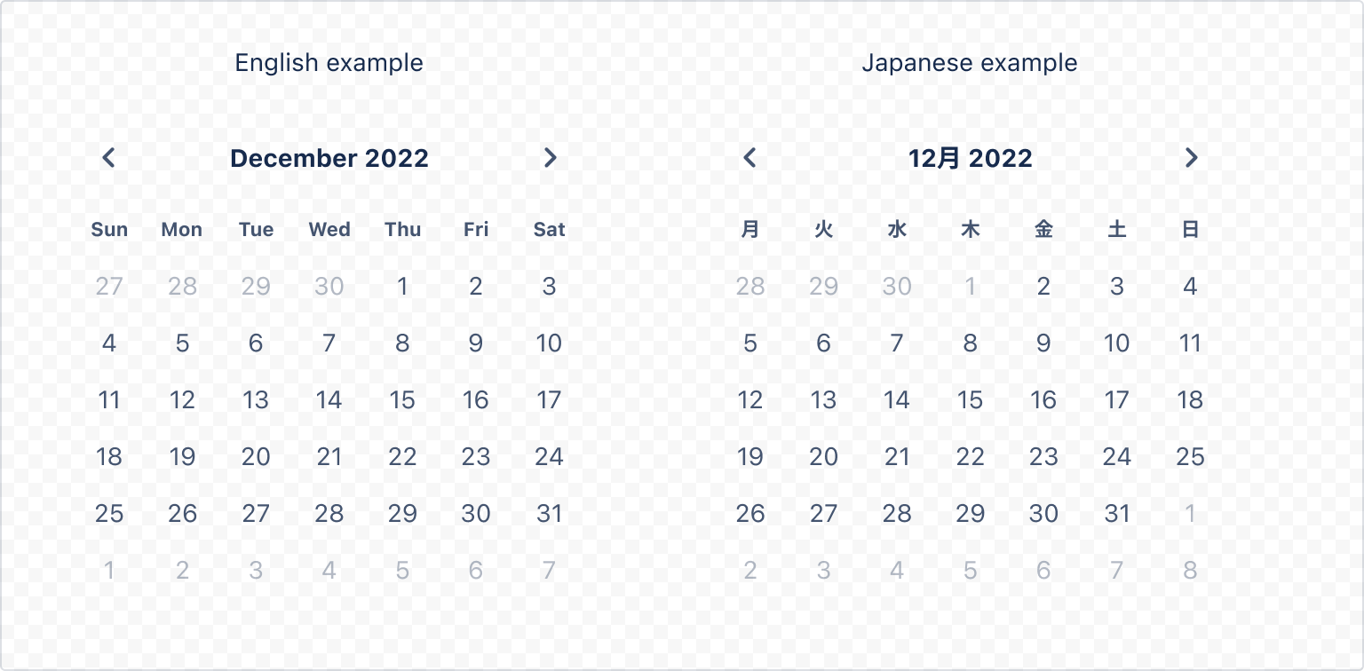 Example image of a calendar with calendar with localization