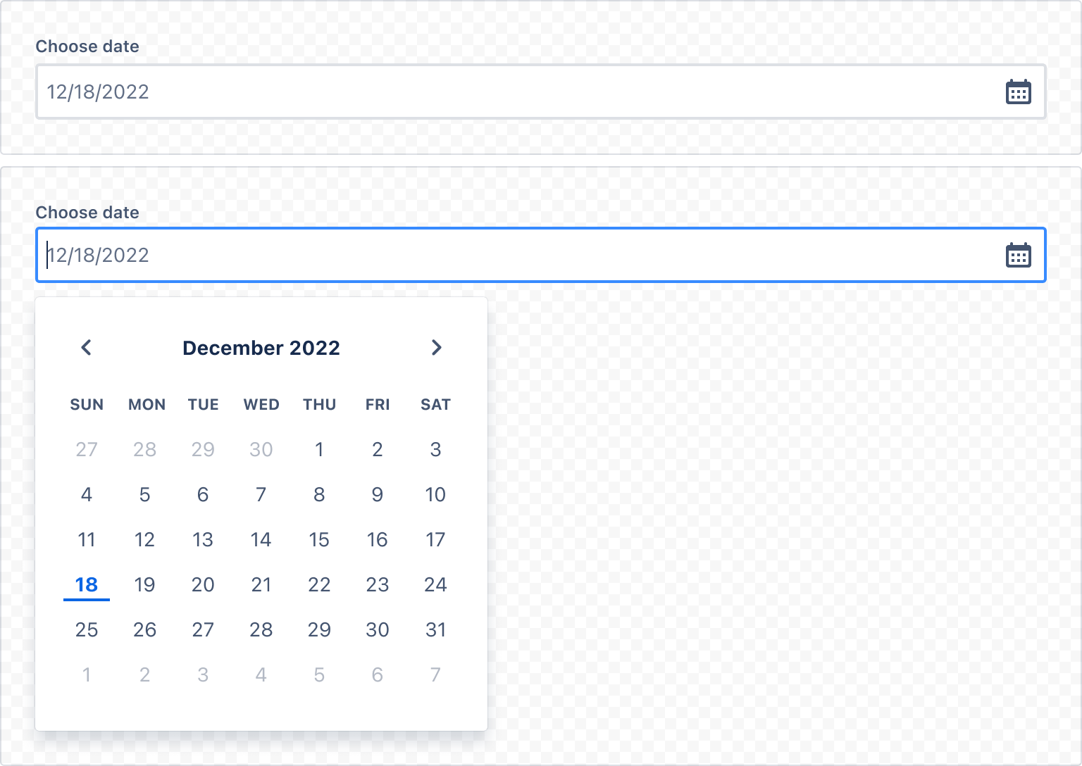 Example image of a rendered date picker