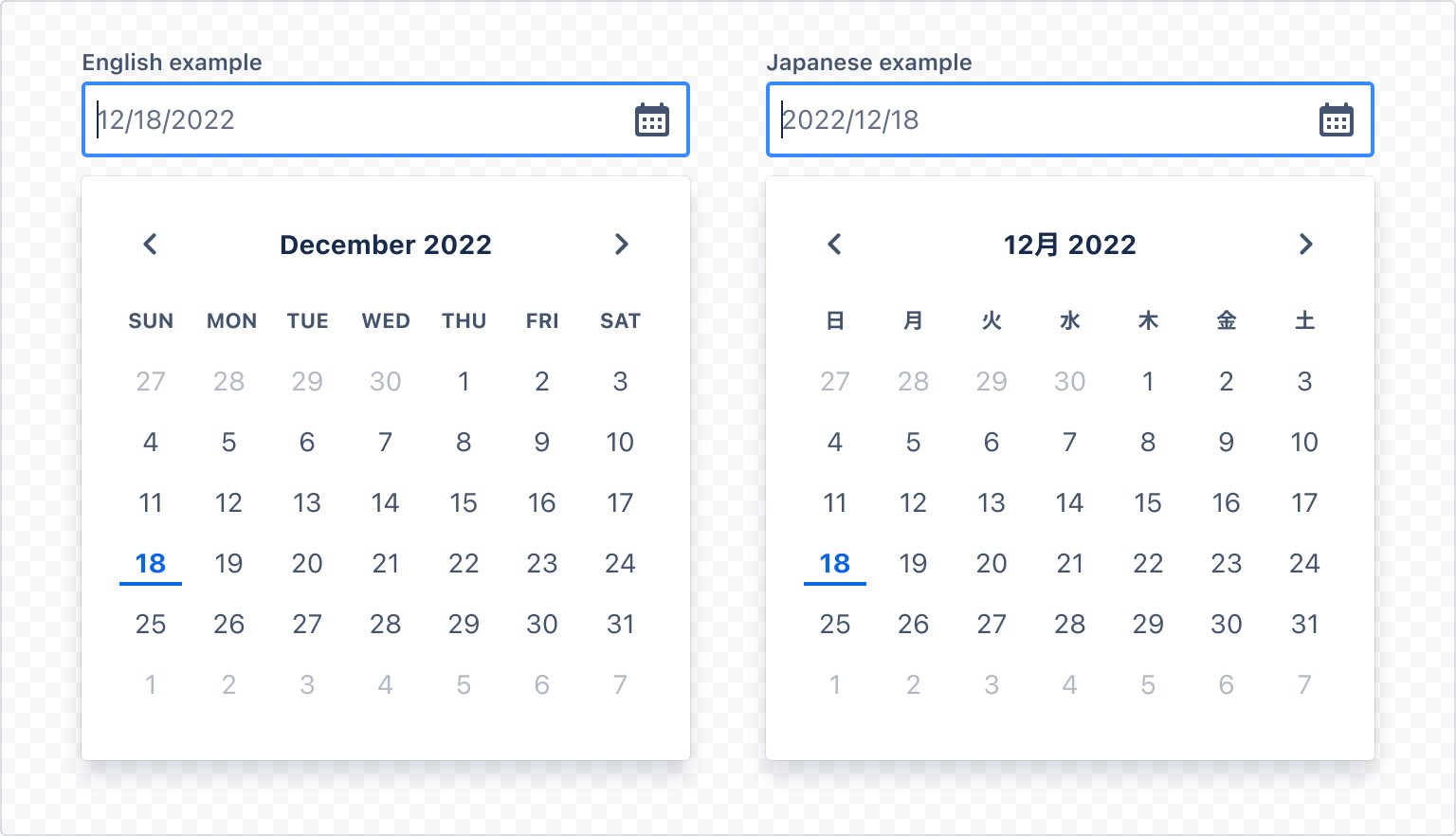 Example image of a date picker with locale