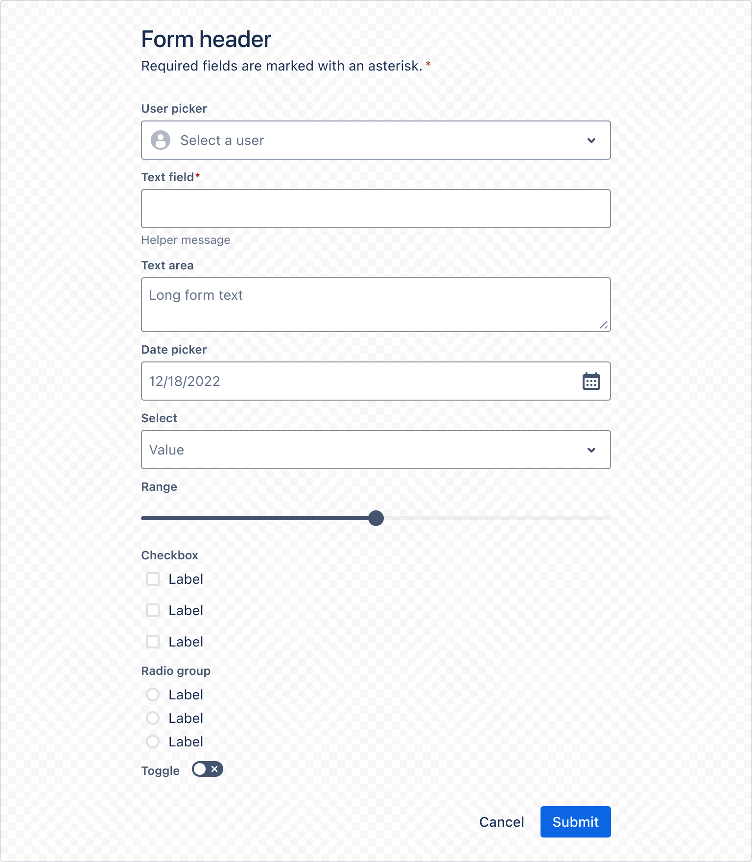 Example image of form with all field components