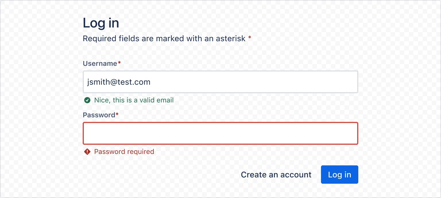 Example image of form with validation messages