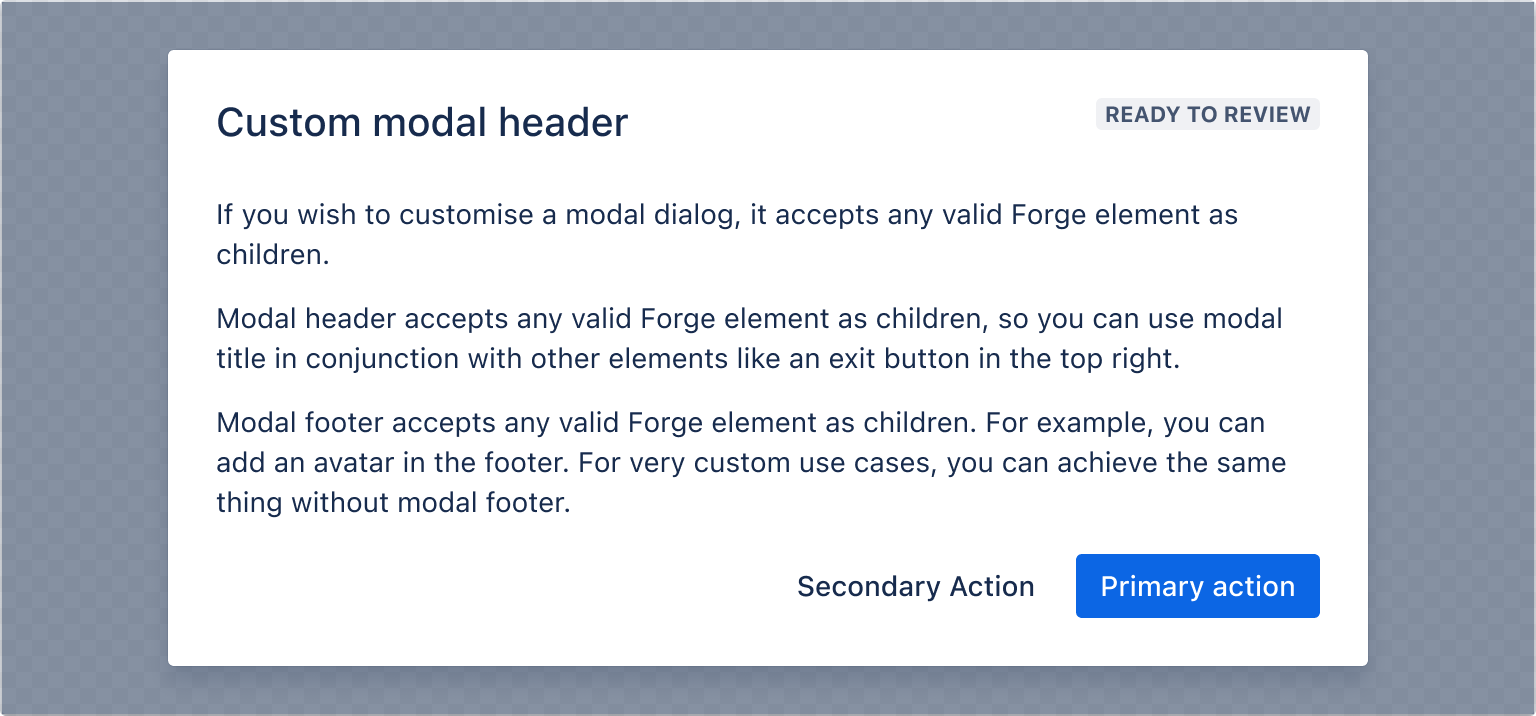 Example image of a rendered modal header
