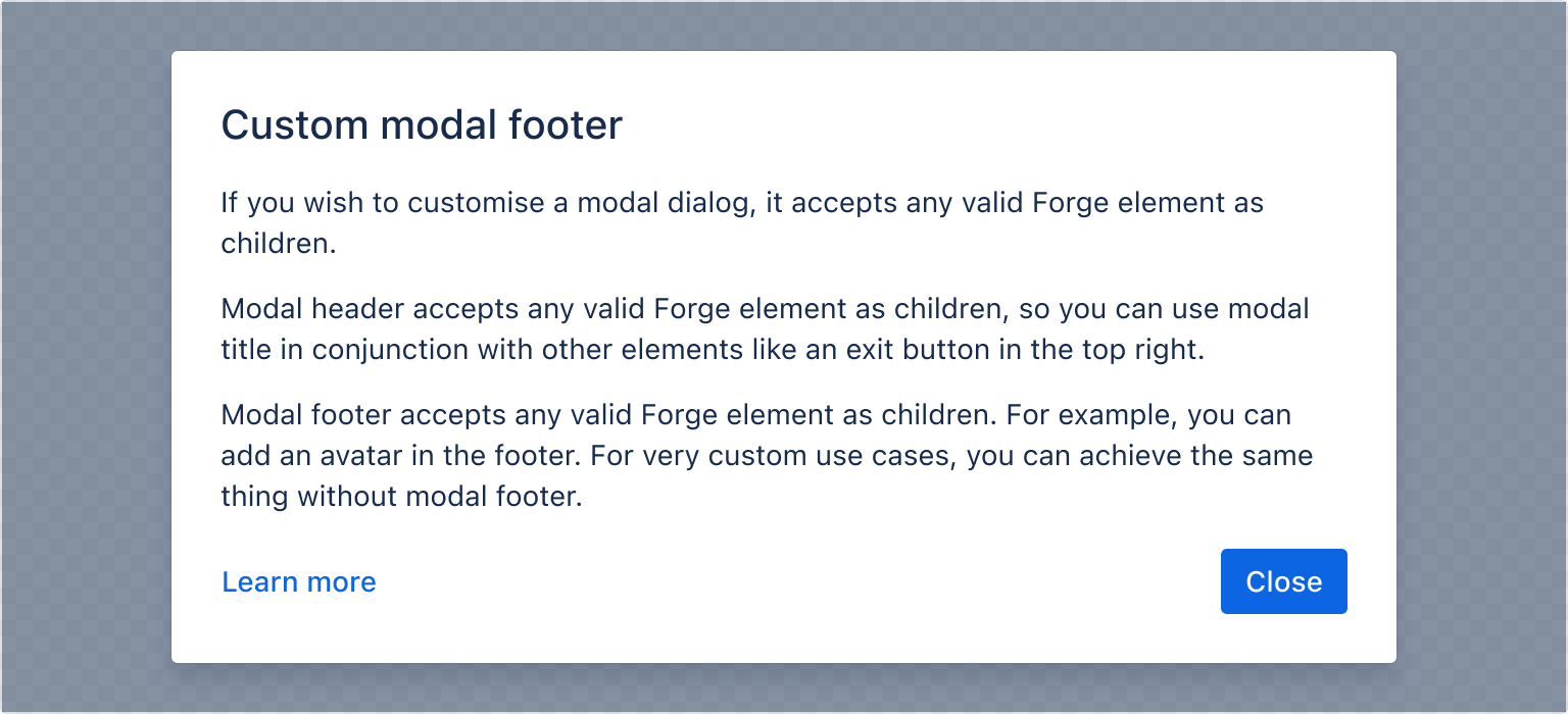 Example image of a rendered modal footer