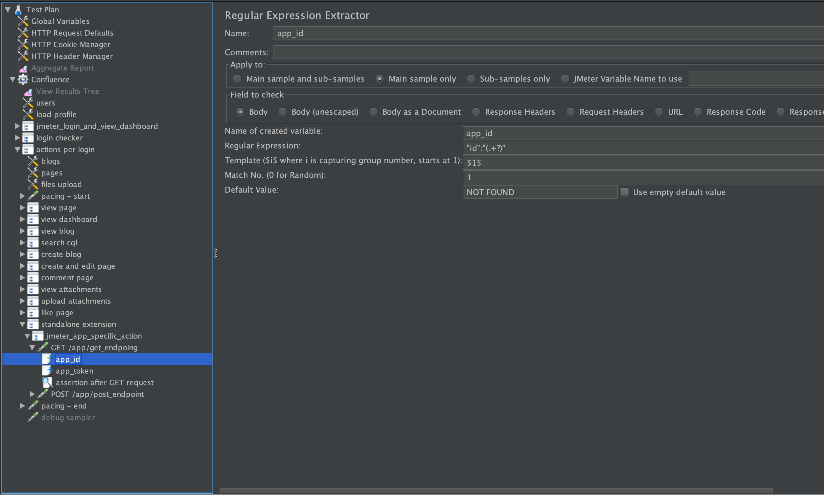 Confluence JMeter standalone regexp