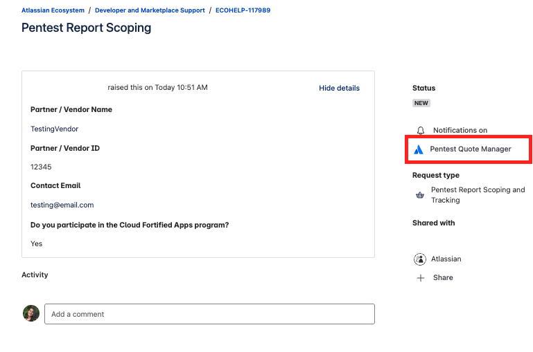 Step 2: Open Pentest Quote Manager
