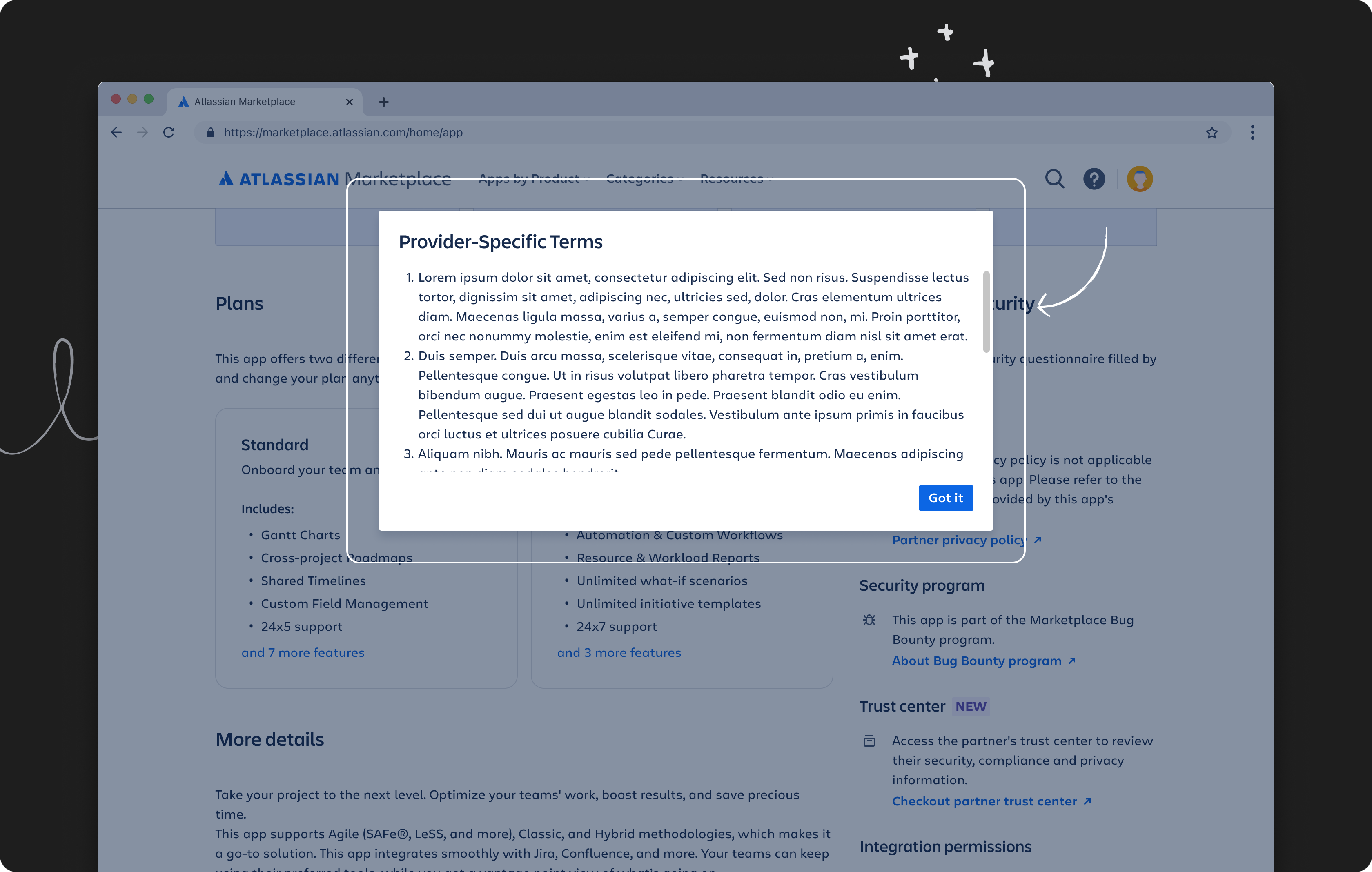 Customer view of agreement