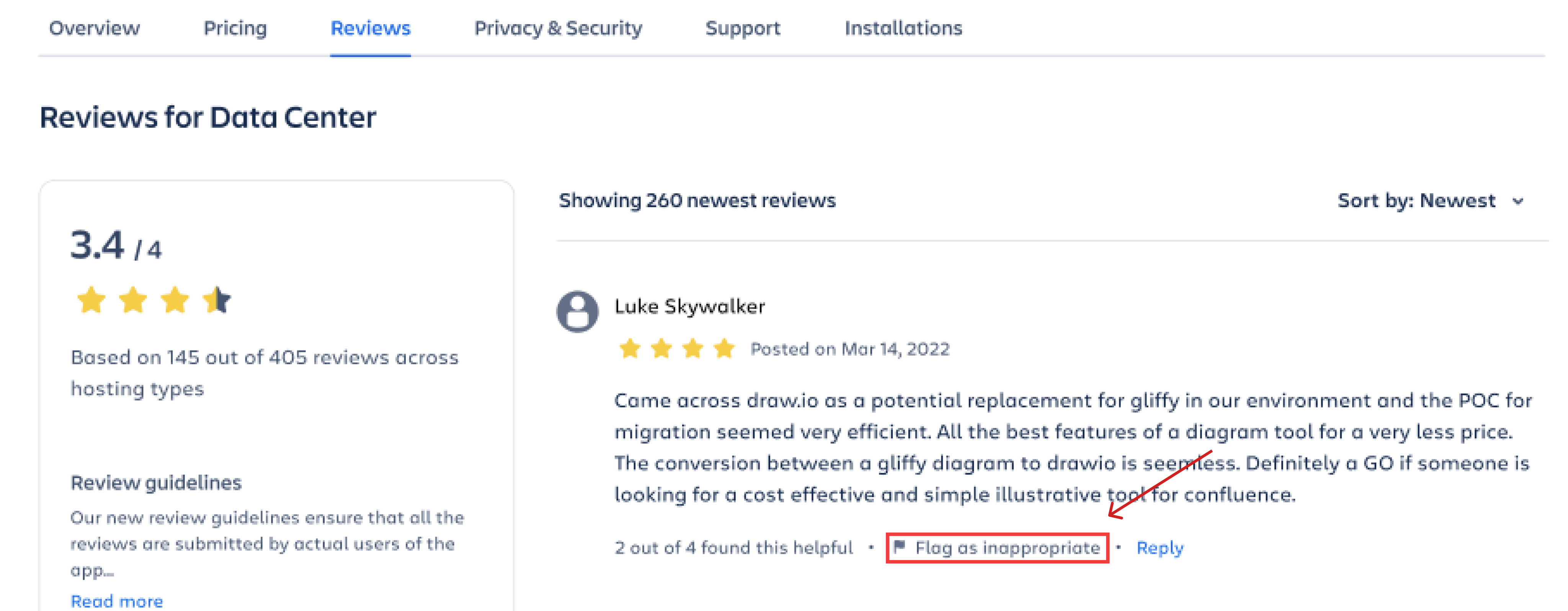 Flag a review as inappropriate