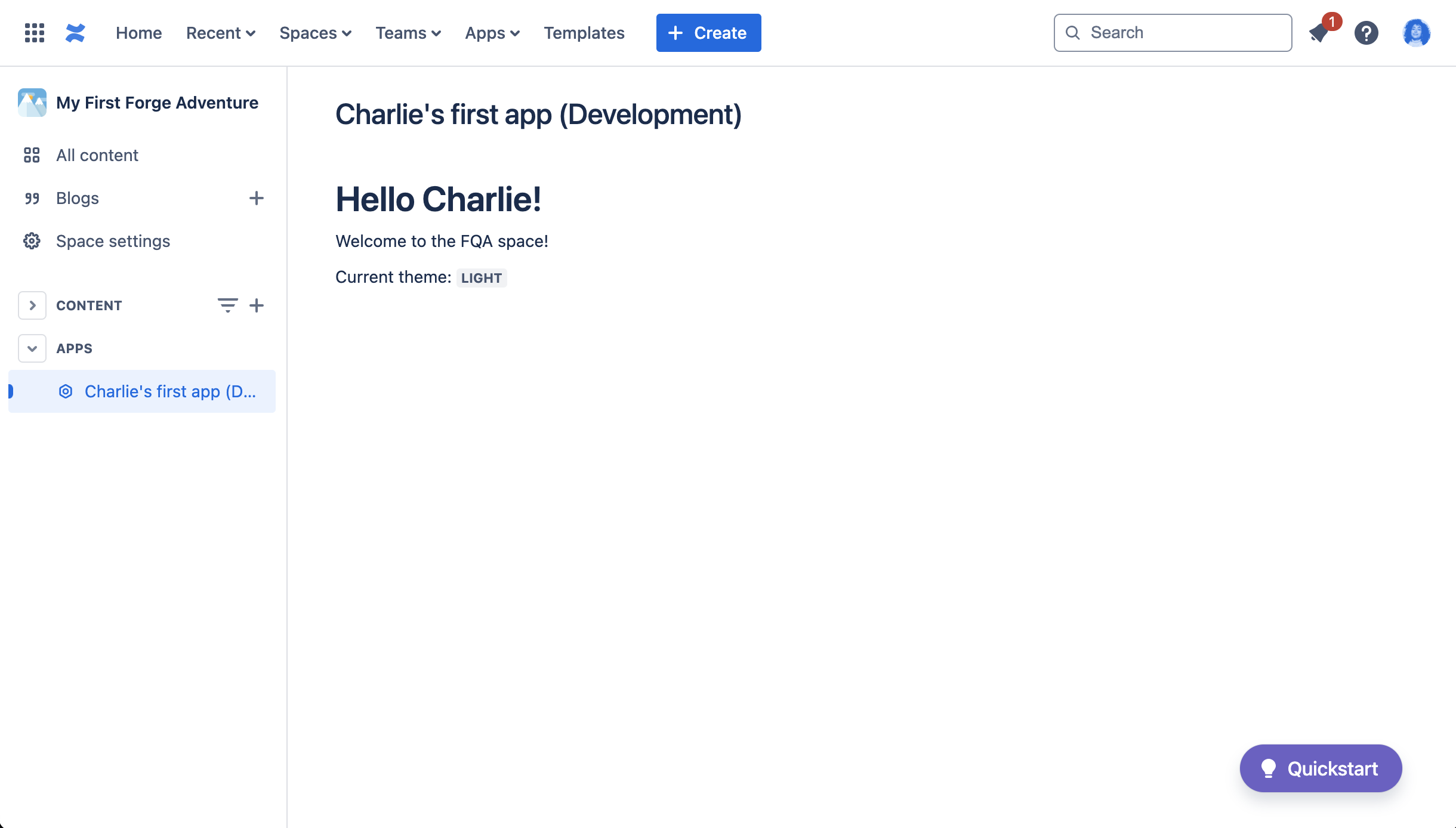 Confluence Space Page "Hello World" App