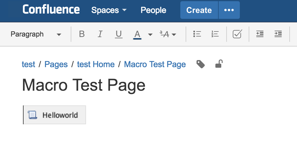 Helloworld macro showing on confluence page in edit mode