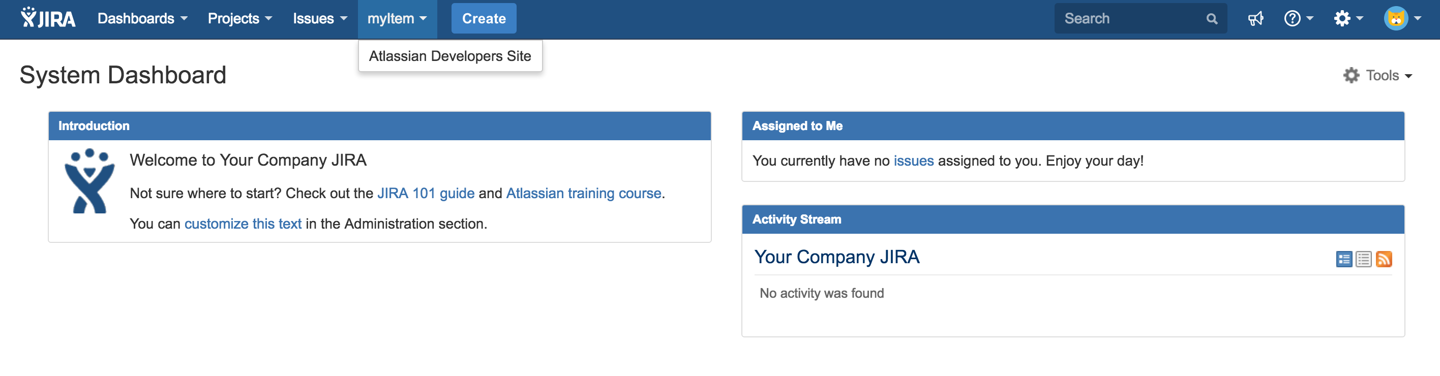 Atlassian Developers Site menu item in JIRA 7.2.2