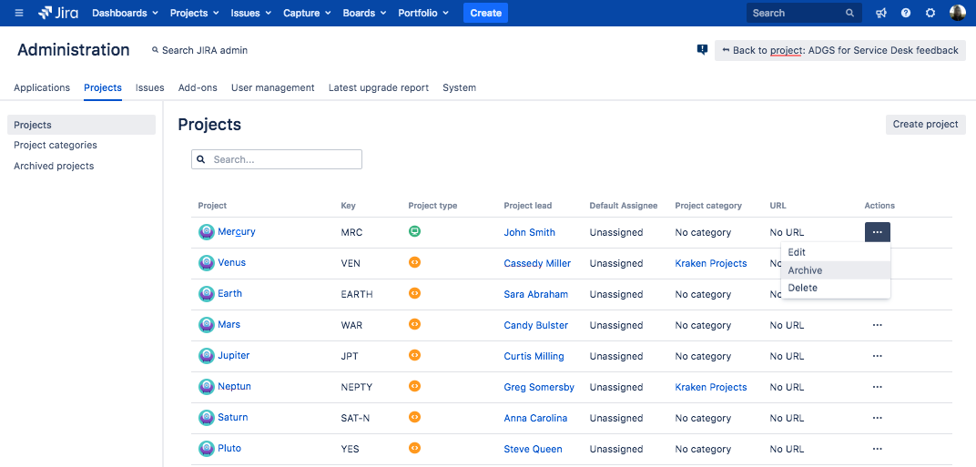 Projects list
